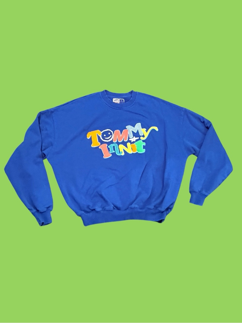 TommyInnit 2021 PogChamp Crewneck Sweatshirt L Blue Chenille Limited Edition